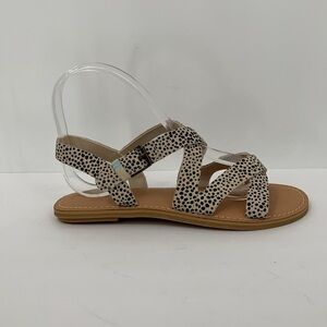 TOMS Sicily Strappy sandal shoe suede Cheetah print animal tan black dot new 6.5